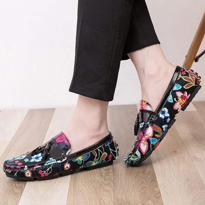 Men's Casual Flower Design Loafers Plume Loafers