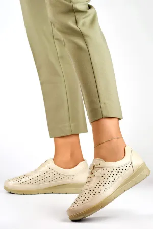 Chic Beige Leather Mocassin PRIMO Semi-Boots Jones New York Loafers