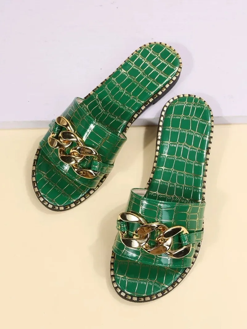 Baby Slippers Fashion Sexy Chain Lock Roman Style Flat Outdoor  Sandals