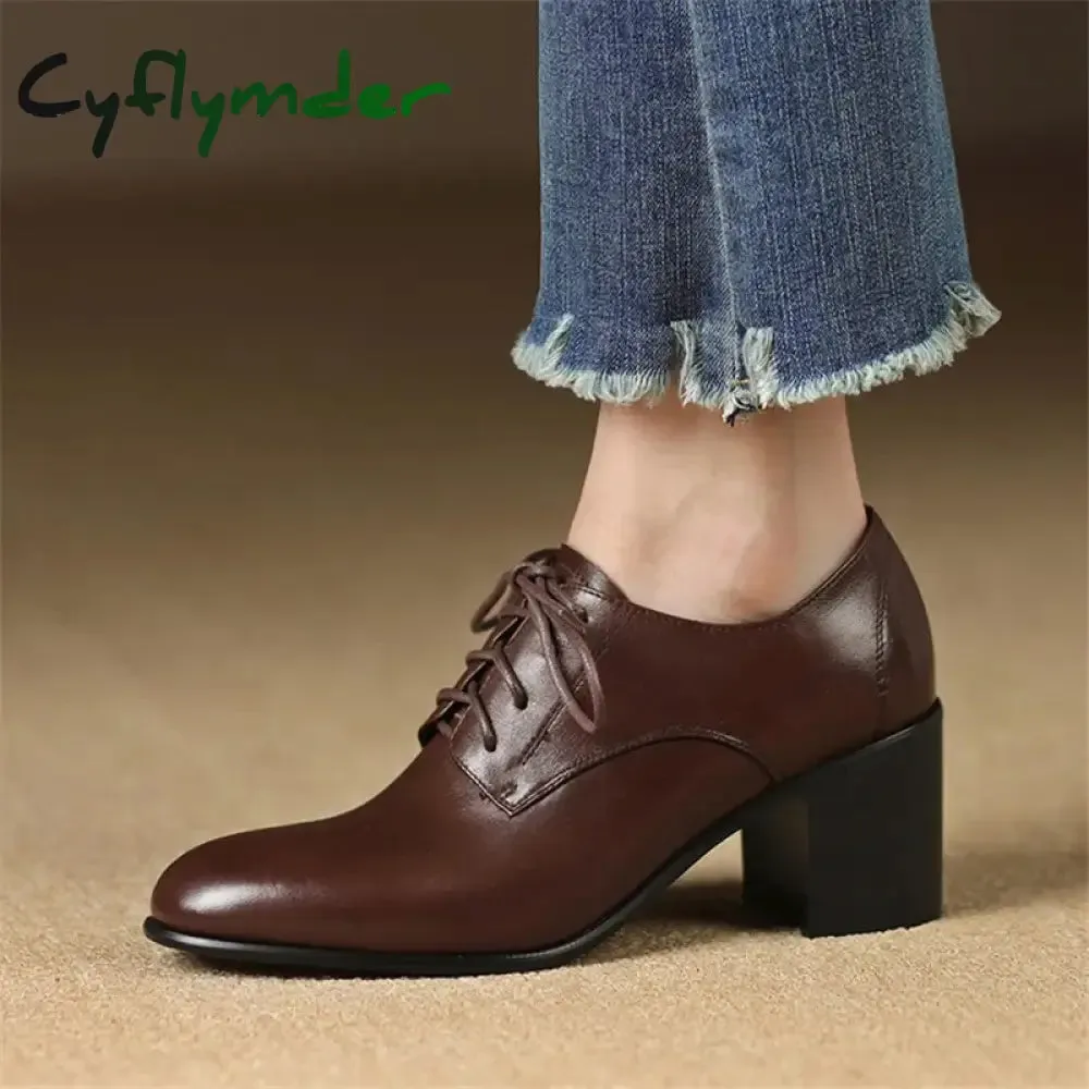 Clark Loafers Cyflymder New Spring Genuine Leather Women Shoes Round Toe Women Pumps Shoes for Women High Heel Chunky Heel Shoes Zapatos Mujer Loafers
