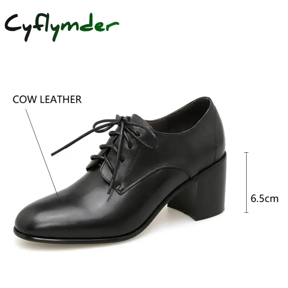 Cyflymder New Spring Genuine Leather Women Shoes Round Toe Women Pumps Shoes for Women High Heel Chunky Heel Shoes Zapatos Mujer Loafers Loafers Station Albany