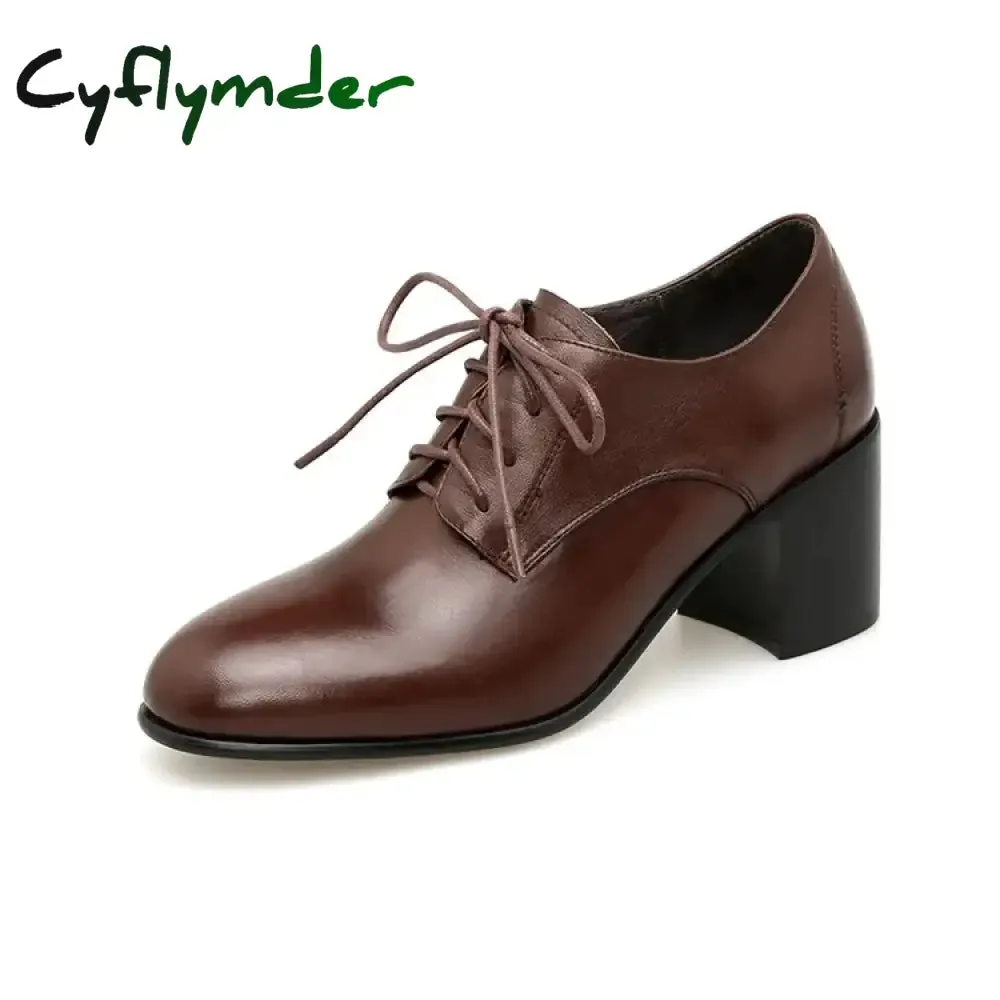 Shop Loafers Cyflymder New Spring Genuine Leather Women Shoes Round Toe Women Pumps Shoes for Women High Heel Chunky Heel Shoes Zapatos Mujer Loafers