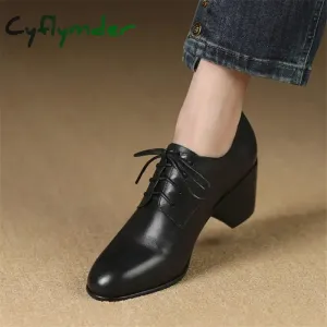 Orthotic Loafers Cyflymder New Spring Genuine Leather Women Shoes Round Toe Women Pumps Shoes for Women High Heel Chunky Heel Shoes Zapatos Mujer Loafers