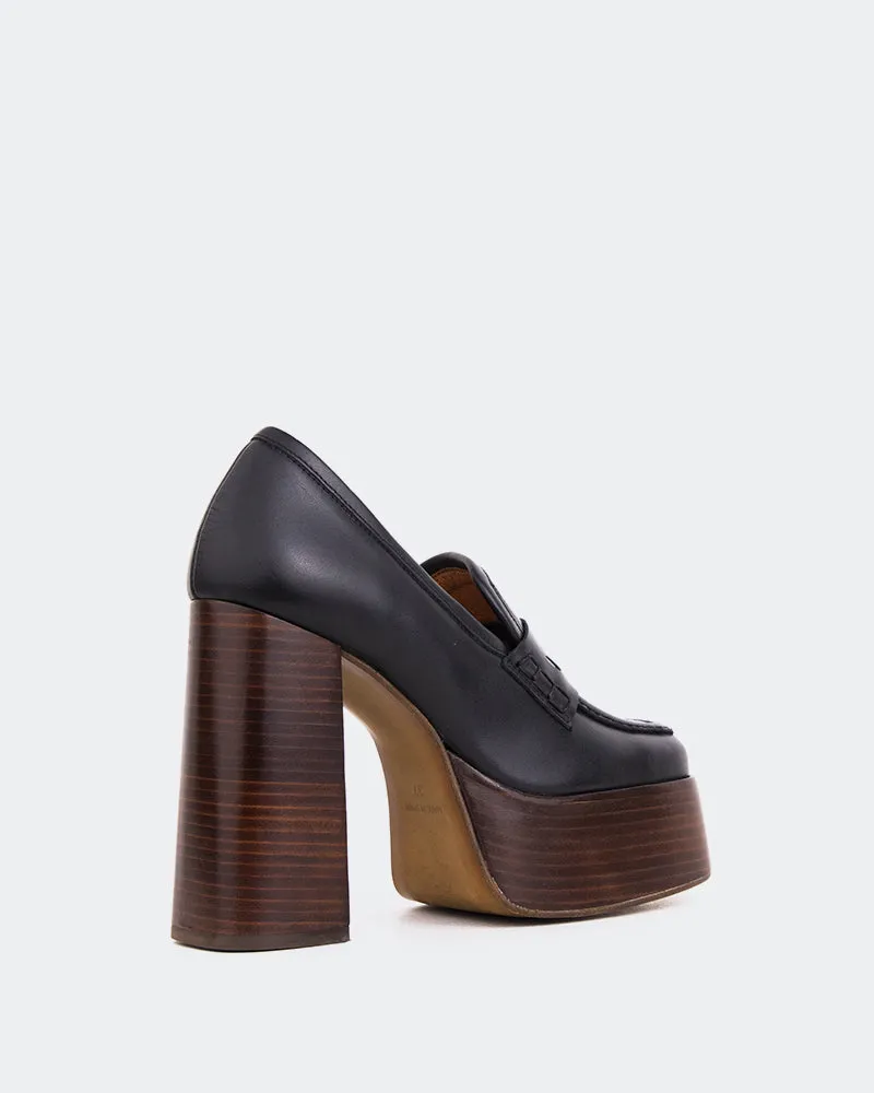 Cyrus Black Leather Chunky Loafers With Tights