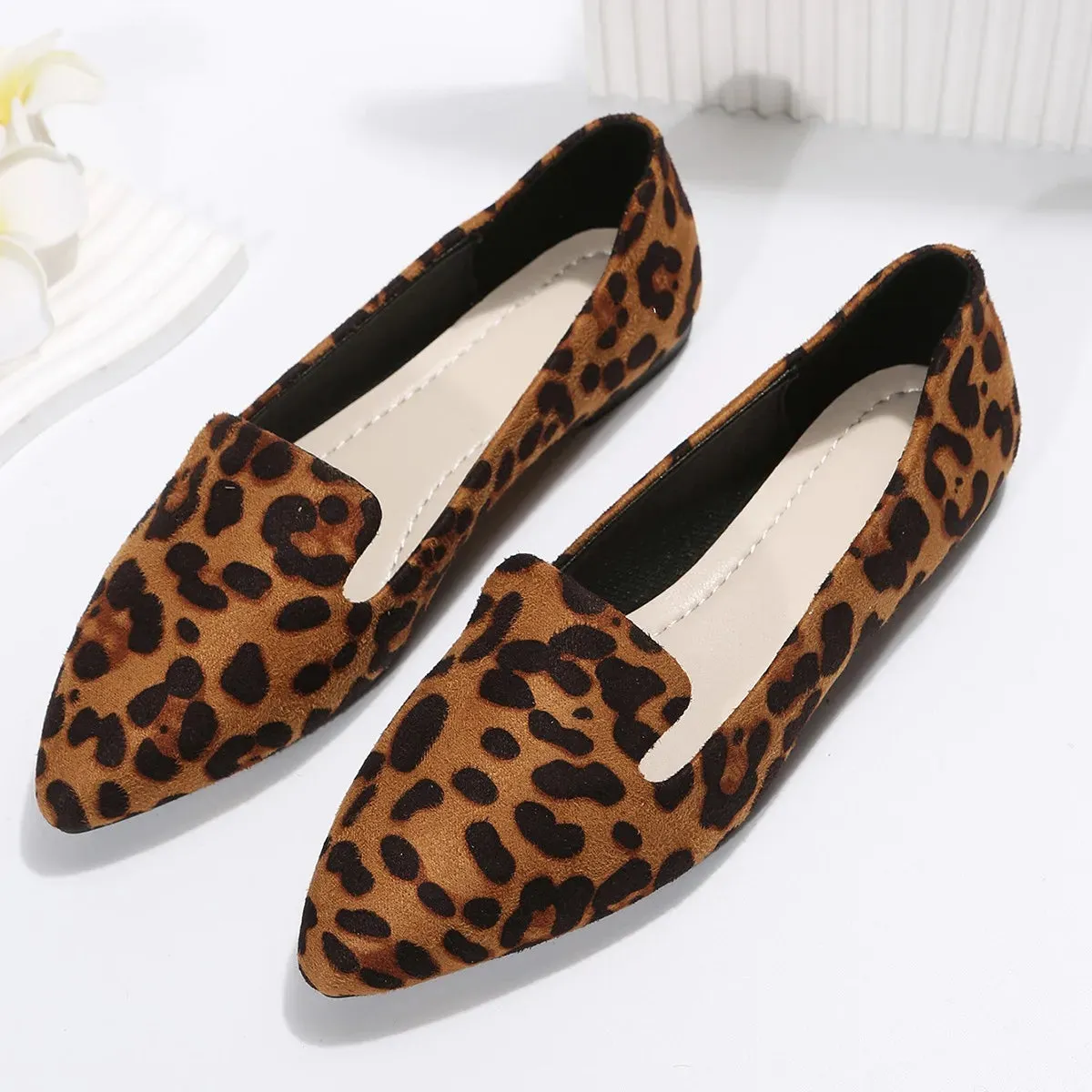 Allen Edmonds Suede Loafers Loafers Flats Leopard Pointed Toe Casual Women Shoes Comfortable Walking