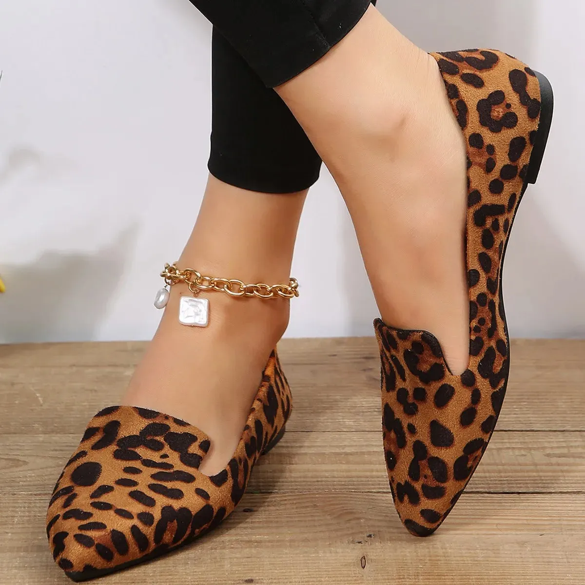 Canvas Slip On Loafers Loafers Flats Leopard Pointed Toe Casual Women Shoes Comfortable Walking