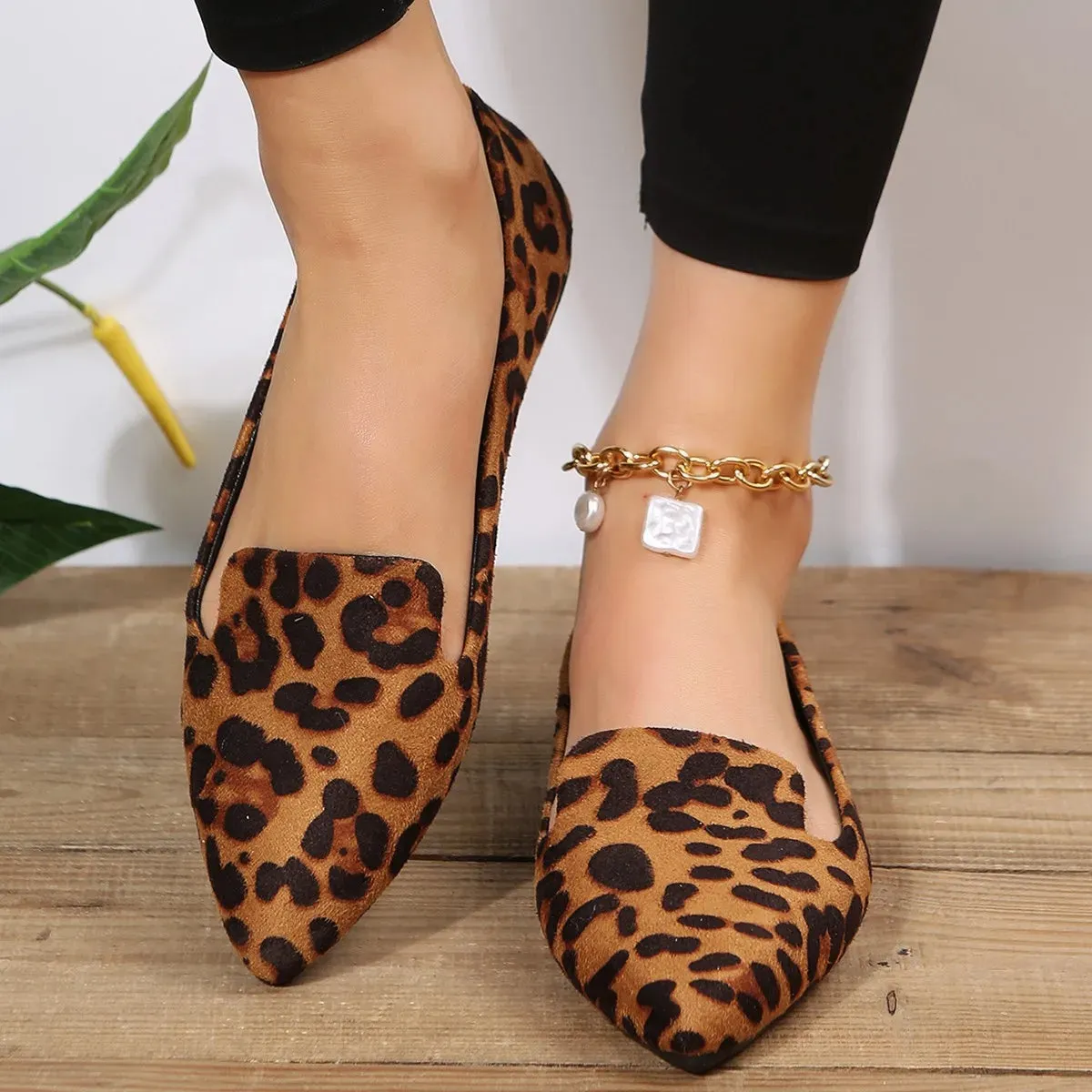 Smart Casual Loafers Loafers Flats Leopard Pointed Toe Casual Women Shoes Comfortable Walking