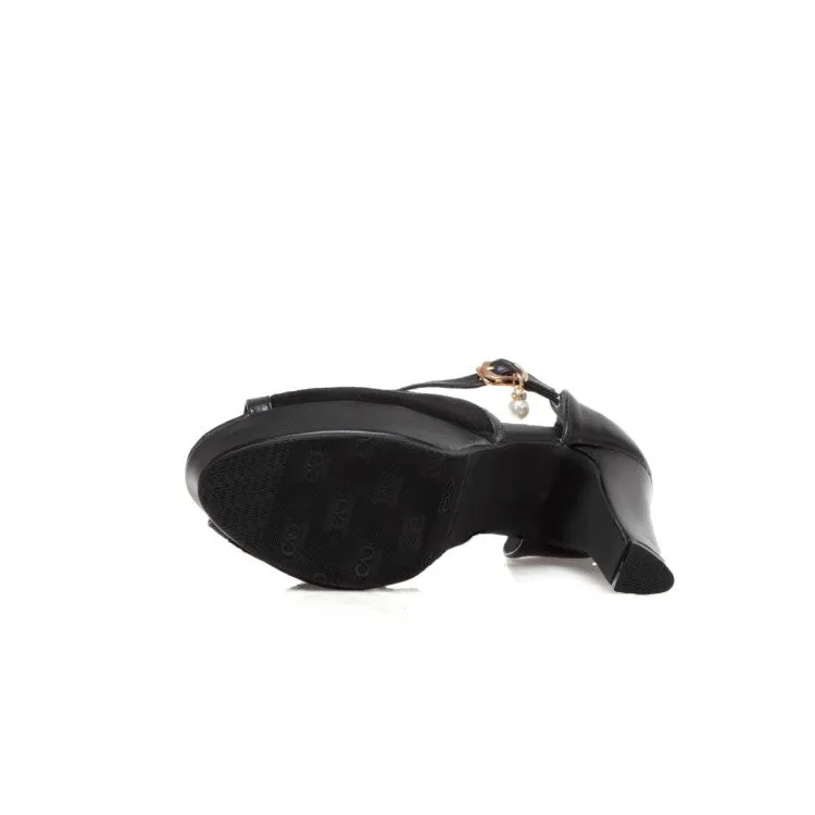 Shoe Show Sandals Women's Peep Toe Cutout Ankle Strap Chunky Heel Platform Sandals