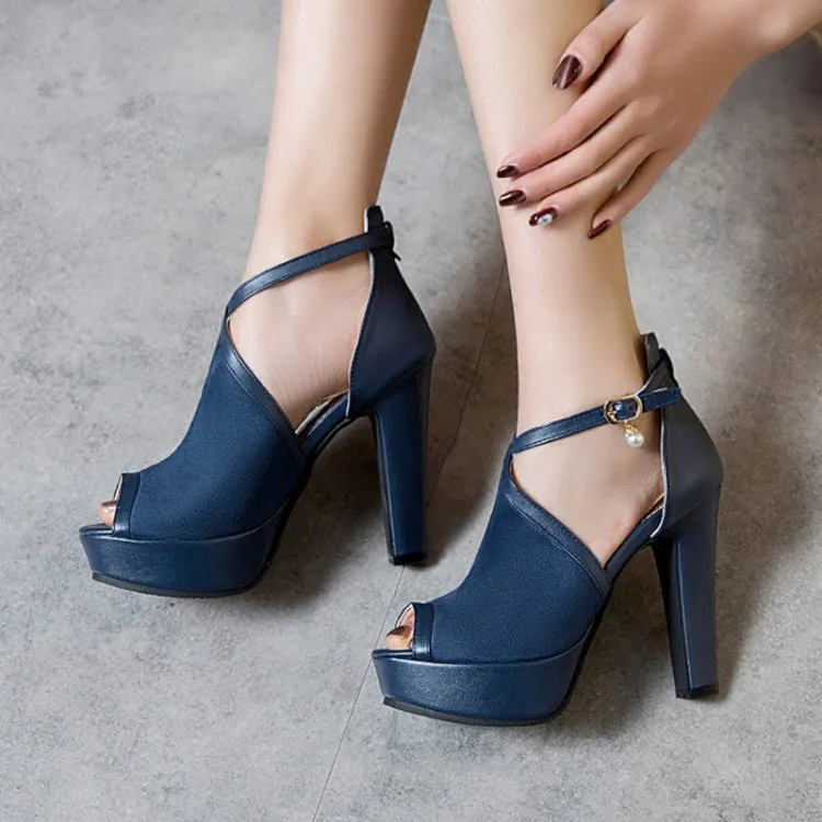 Women's Peep Toe Cutout Ankle Strap Chunky Heel Platform Sandals Sandals Size