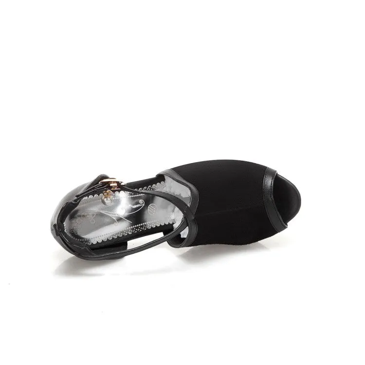 Women's Peep Toe Cutout Ankle Strap Chunky Heel Platform Sandals Sandals Exuma Bay Bahamas