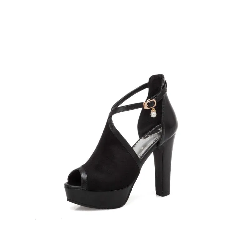 Sandals Footwear Women's Peep Toe Cutout Ankle Strap Chunky Heel Platform Sandals