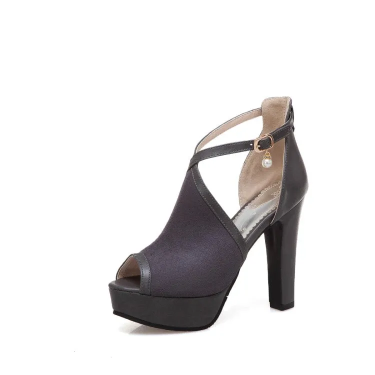 Comfortable Platform Wedge Sandals Women's Peep Toe Cutout Ankle Strap Chunky Heel Platform Sandals