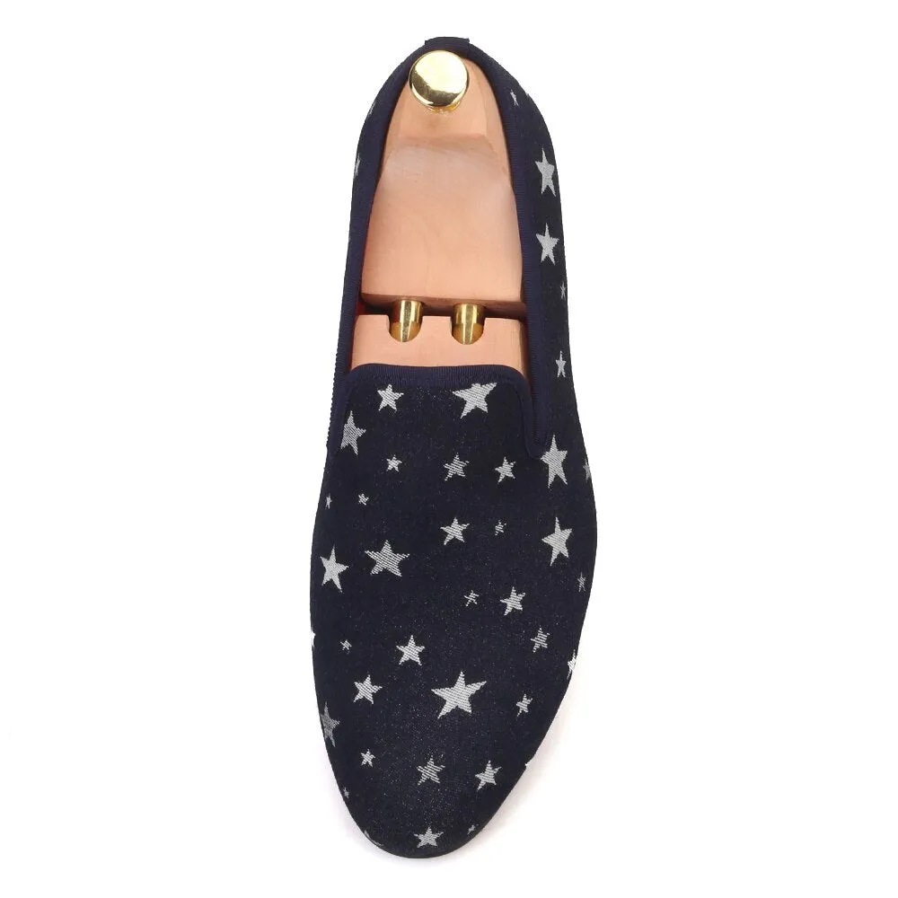 Best Platform Loafers Star printed navy blue color men loafers