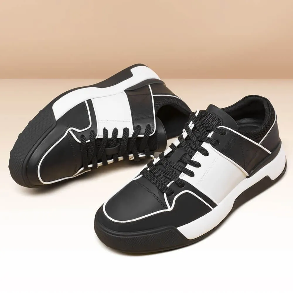 7CM / 2.76 Inches CMR CHAMARIPA Black Leather Sneakers - Boost Your Height with 2.76 Inches - Stylish Casual Elevator Shoes for Men Lanvin Curb Sneakers Sale