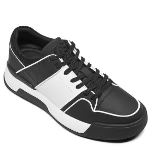 7CM / 2.76 Inches CMR CHAMARIPA Black Leather Sneakers - Boost Your Height with 2.76 Inches - Stylish Casual Elevator Shoes for Men Boots Sneakers