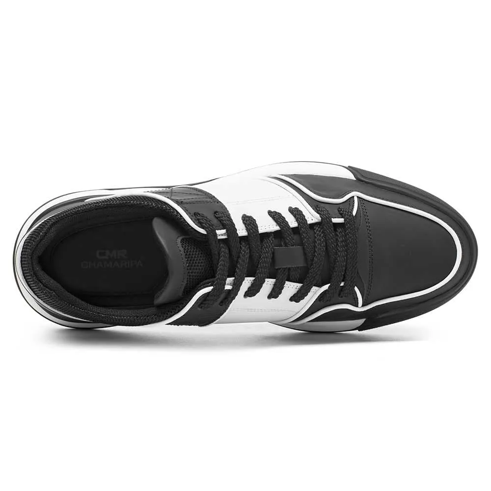 Sneakers Porn 7CM / 2.76 Inches CMR CHAMARIPA Black Leather Sneakers - Boost Your Height with 2.76 Inches - Stylish Casual Elevator Shoes for Men