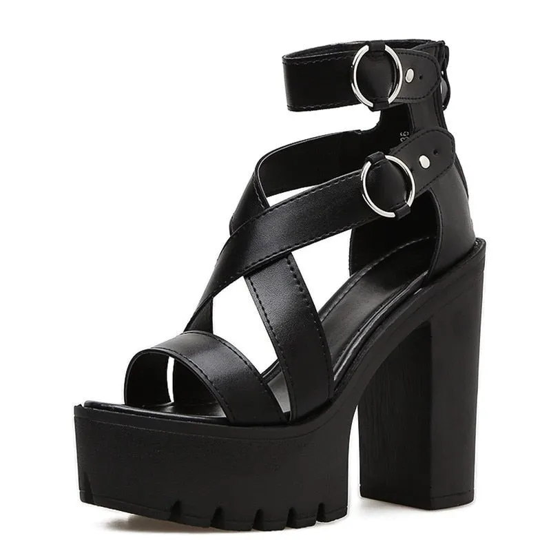 Strappy Sandals Low Heel Women Chunky Heel Gladiator Platform Anti-Slip Ankle Sandals