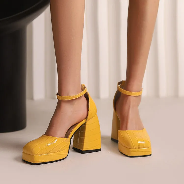 Sandals Resorts St Lucia Women's Crocodile Pattern Ankle Strap Chunky Heel Platform Sandals