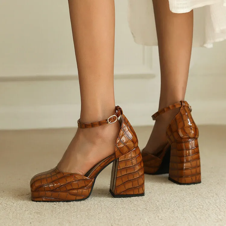 Sandals In Cabo Women's Crocodile Pattern Ankle Strap Chunky Heel Platform Sandals