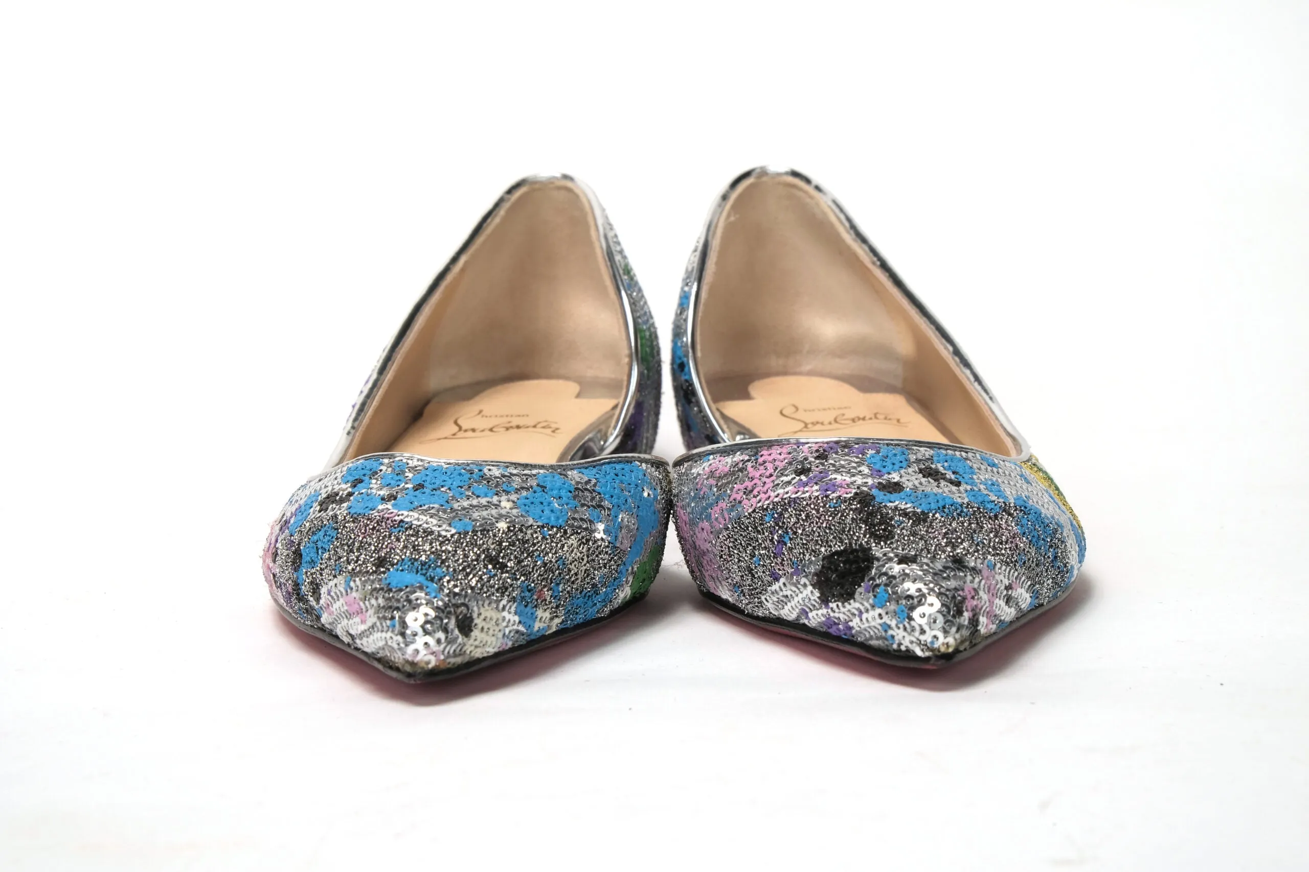 Christian Louboutin Multicolor Silver Flat Point Toe Shoe Quilted Shoes