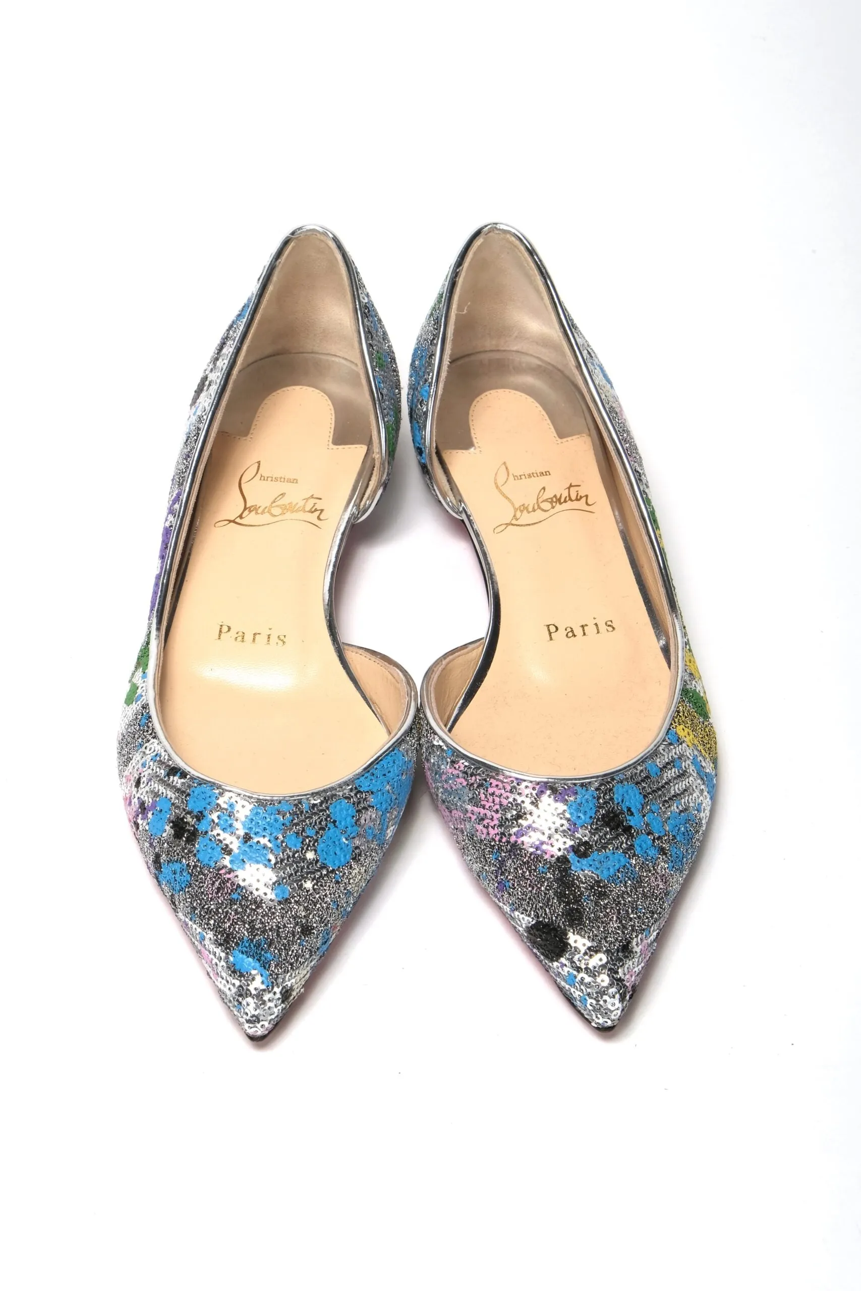Christian Louboutin Multicolor Silver Flat Point Toe Shoe Union Boa Flat Shoes