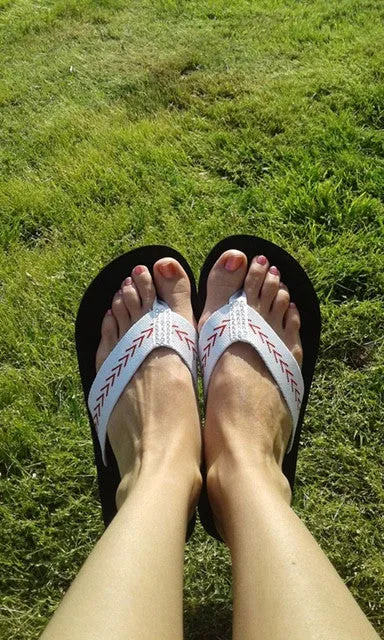 DISCONTINUED CLOSEOUT Cocomo Soul Women's Baseball Flip Flops  Rhinestone Fabric Sandals for Baseball Moms D Flip Flop Means