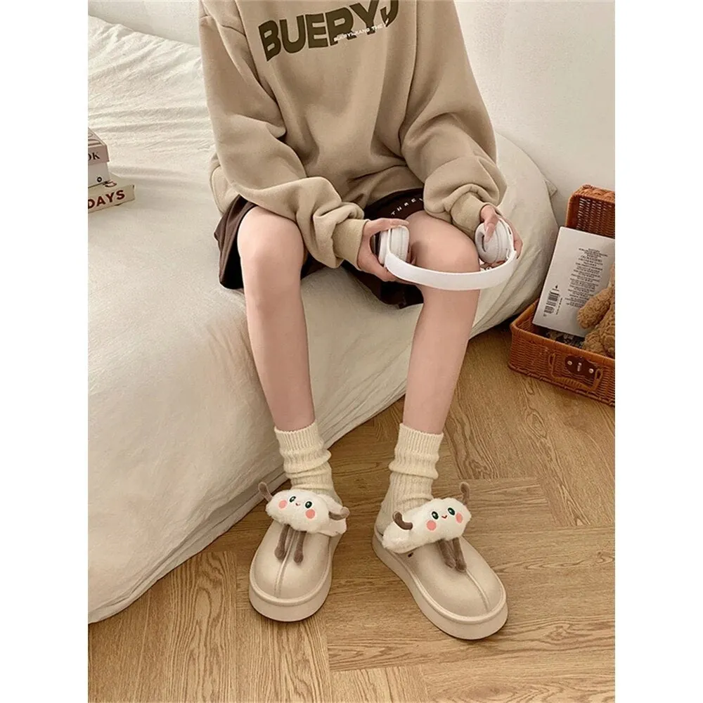 Purpdrank - Platform Slippers Women Cartoon Comfort Warm Shoes Non Slip Flats Slippers Ladies Flip Flops Home Cotton Slippers Plush Shoes Sand And Sun Flip Fl