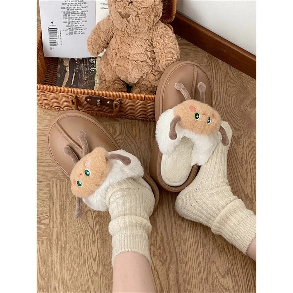 Purpdrank - Platform Slippers Women Cartoon Comfort Warm Shoes Non Slip Flats Slippers Ladies Flip Flops Home Cotton Slippers Plush Shoes Flip Flops Good For Your Feet