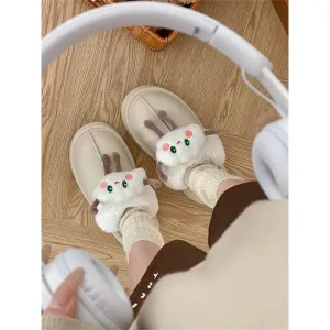 Purpdrank - Platform Slippers Women Cartoon Comfort Warm Shoes Non Slip Flats Slippers Ladies Flip Flops Home Cotton Slippers Plush Shoes Best Flip Flops For Fat Feet