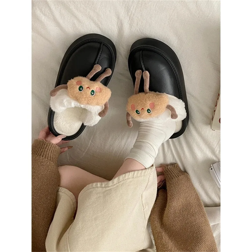 Flip Flops Store Purpdrank - Platform Slippers Women Cartoon Comfort Warm Shoes Non Slip Flats Slippers Ladies Flip Flops Home Cotton Slippers Plush Shoes