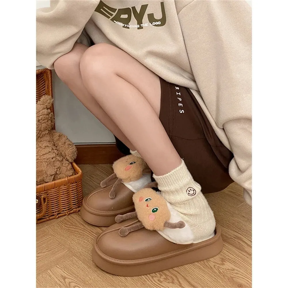Converse Flip Flops Purpdrank - Platform Slippers Women Cartoon Comfort Warm Shoes Non Slip Flats Slippers Ladies Flip Flops Home Cotton Slippers Plush Shoes