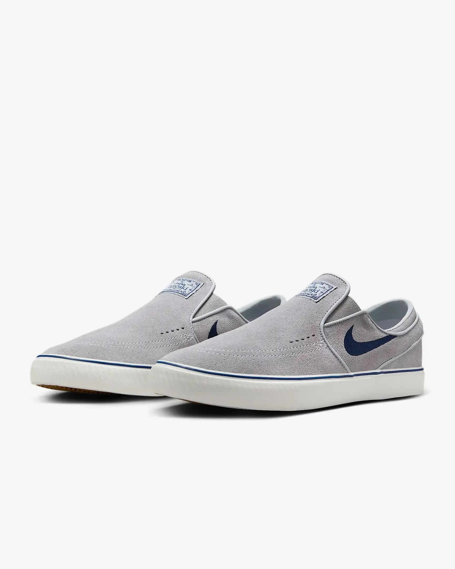 Nike SB Janoski  Slip (Wolf Grey/Navy-Wolf Grey) Leather Slip On Work Shoes