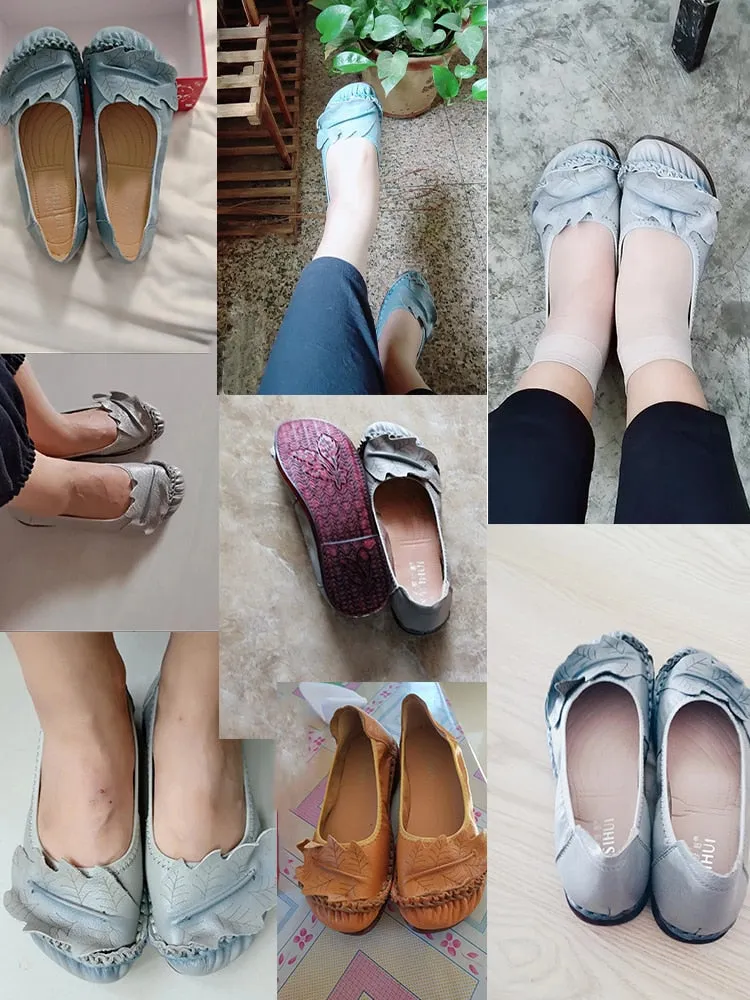 Genuine Leather Flats Women Wide Shoes Soft Pregnant Loafers Loafers Fringe
