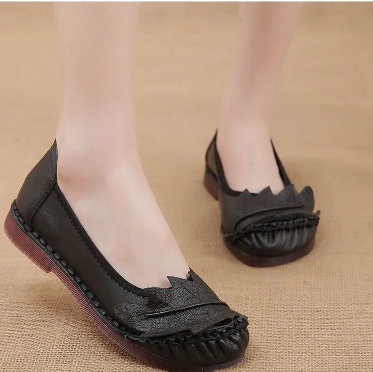 Genuine Leather Flats Women Wide Shoes Soft Pregnant Loafers Everyday Loafers