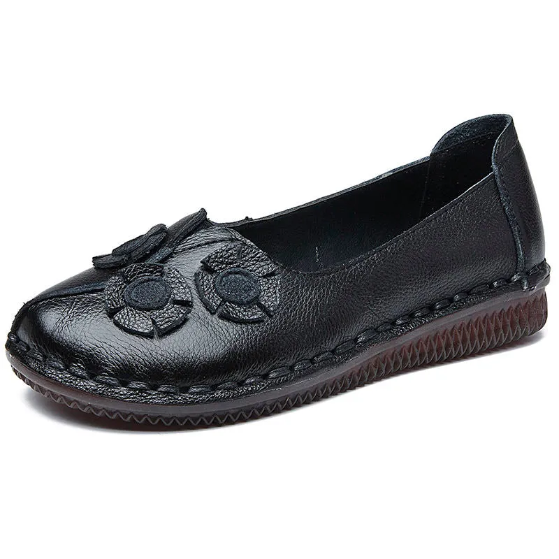 Leather Loafers Women Genuine Leather Flats Women Wide Shoes Soft Pregnant Loafers