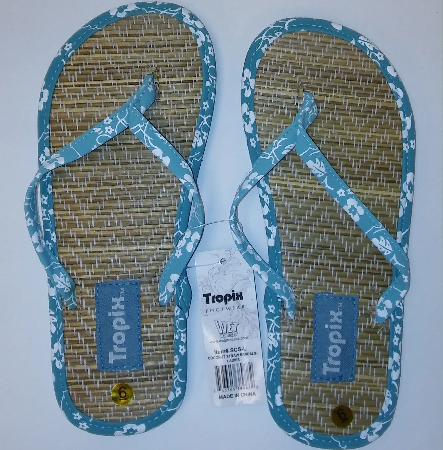 Latex Free Flip Flops Tropix Coconut Straw Hibiscus Pattern Flip Flops