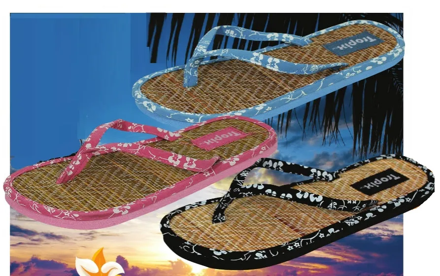 Born Concept Flip Flops Tropix Coconut Straw Hibiscus Pattern Flip Flops
