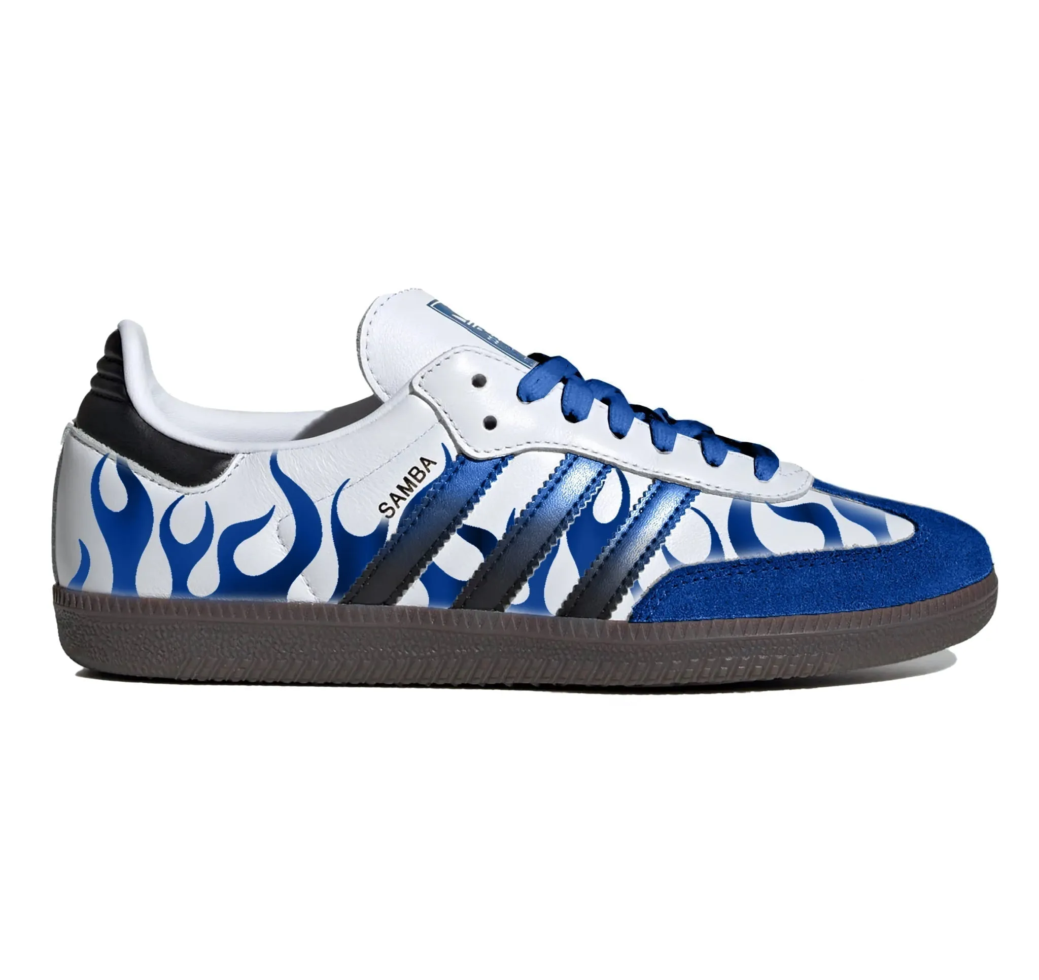 "Metallic Blue Flames" Adidas Sambas Shoes All Adidas Shoes