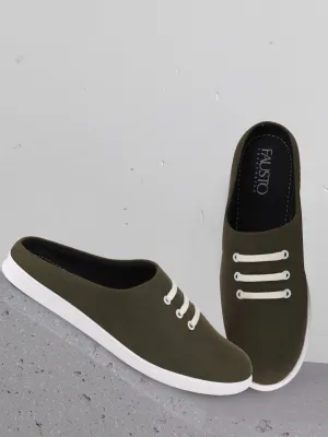 Double Wide Slip On Shoes Men Olive Green Casual Canvas Slip-On Shoes