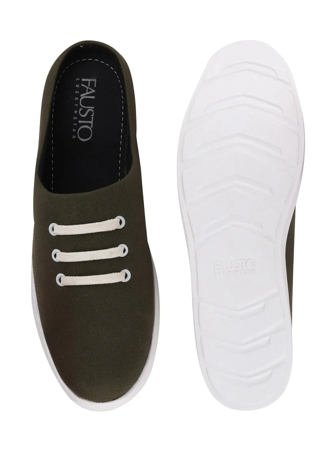 Men Olive Green Casual Canvas Slip-On Shoes Familiarly Slip On