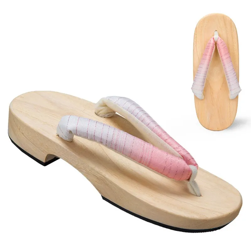 Flip Flops Leather Fanning Women Japanese Geta Clogs Traditional Samurai Candy Yukata Crude Wooden Flip Flops Toe Shoes Demon Slayer Shoes Oriental Sandals Slippers