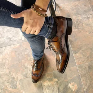 Chukka Work Boots Steel Toe Men's Full Brogue Shoes Patina Leather Goodyear Welt Wide Plus Size Burgundy 5533