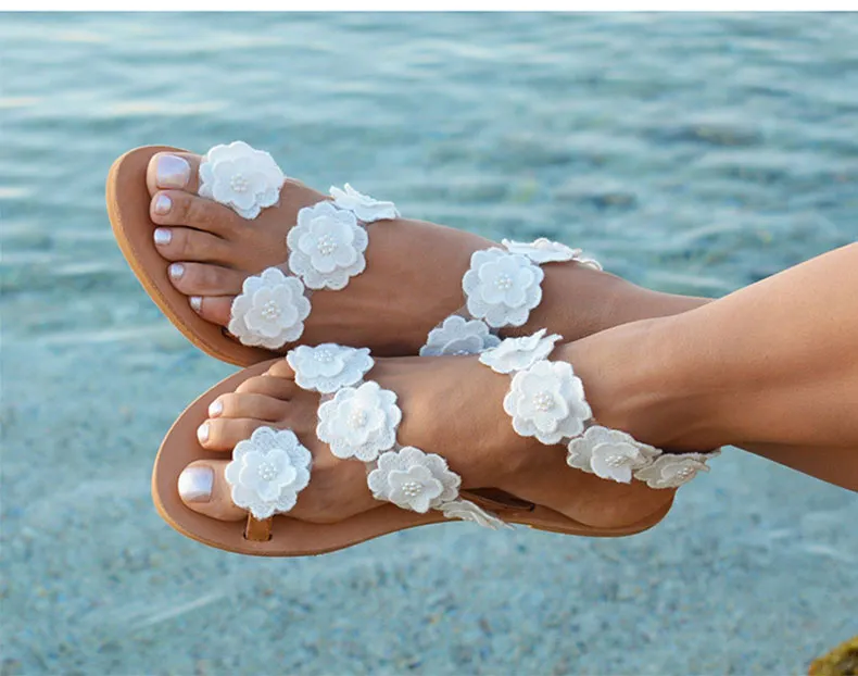 Sandales t chic / Women Sandals Bohemia Style Summer Shoes For Women Flat Sandals Beach Shoes 2019 Flowers Flip Flops Plus Size Chaussures Femme High Fashion Flip Flops