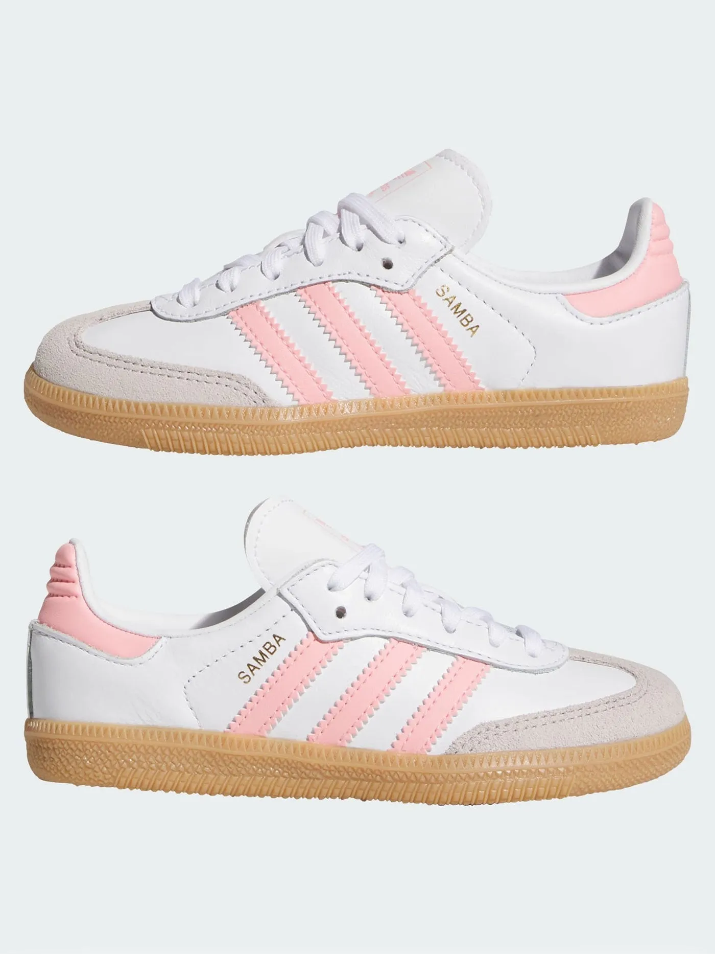 Lacing Adidas Shoes Samba OG White/Semi Pink Spark/Gum3 Shoes (Little Kids)