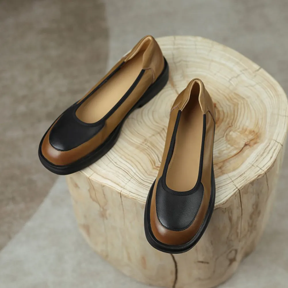 Loafers Thick Sole ROUND TOE LOW HEEL SLINGBACK LOAFERS SHOES for WOMEN