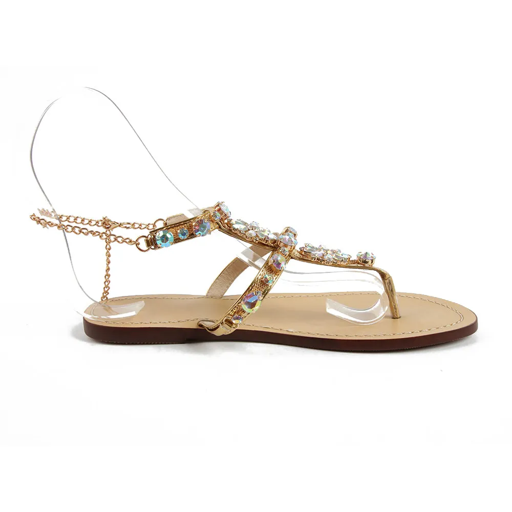 H2o Flip Flops Rumbidzo 2018 New Bohemian Women Sandals Crystal Flat Heel Sandalias Rhinestone Chain Women Shoes Thong Flip Flops Zapatos Mujer