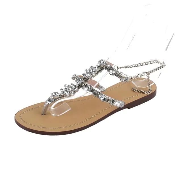 Make Your Own Flip Flops Kit Rumbidzo 2018 New Bohemian Women Sandals Crystal Flat Heel Sandalias Rhinestone Chain Women Shoes Thong Flip Flops Zapatos Mujer