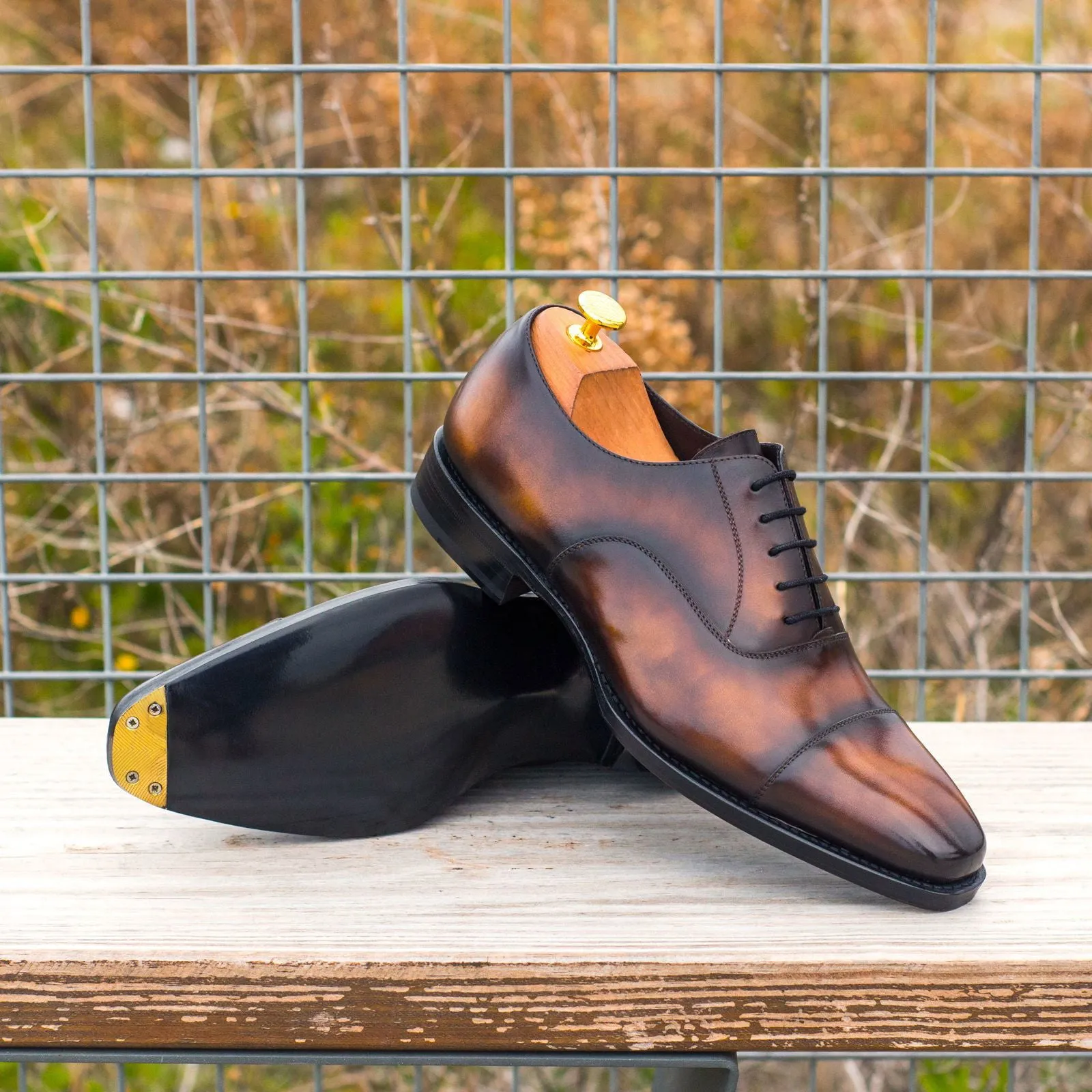 Work Boot Outlet Men's Oxford Shoes Patina Leather Goodyear Welt Wide Plus Size Brown 3953