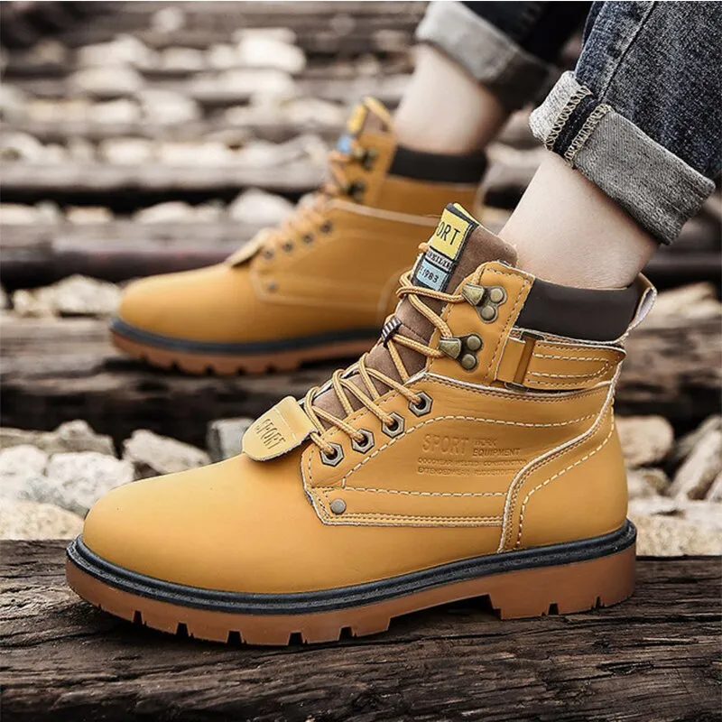 Best Steel-toe Work Boots For Electricians Safety ankle boots men fashion pu leather men shoes basic black boots buckle