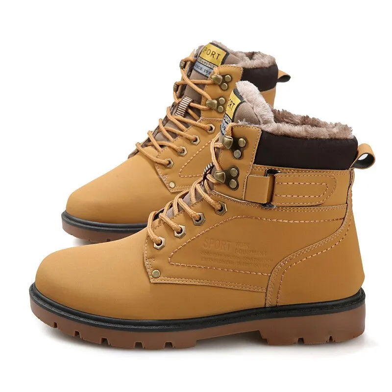 Work Boots Winter ankle boots men fashion pu leather men shoes basic black boots buckle